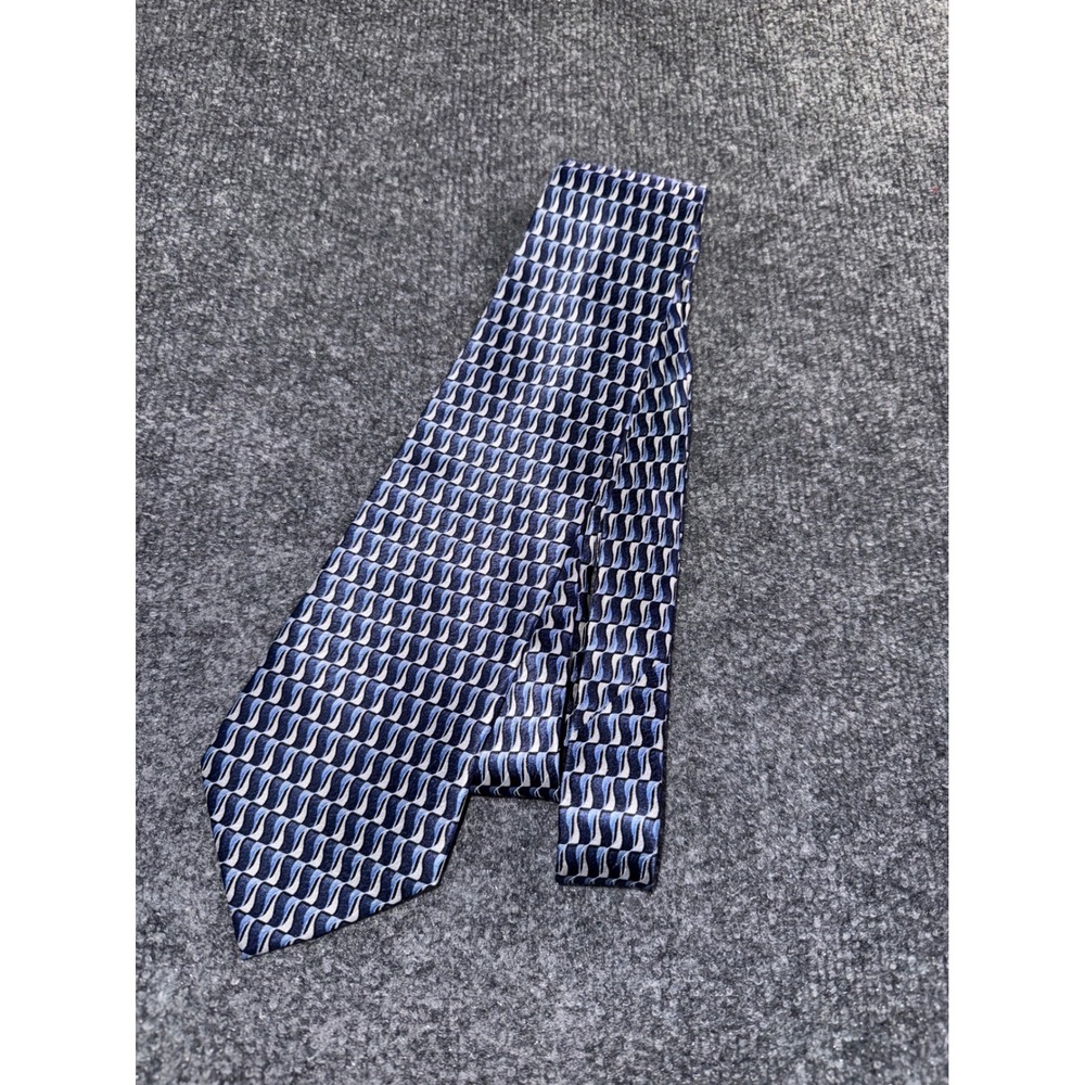 Pierre Cardin Mens Silk Tie Navy Blue White Geometric Wave Pattern Necktie